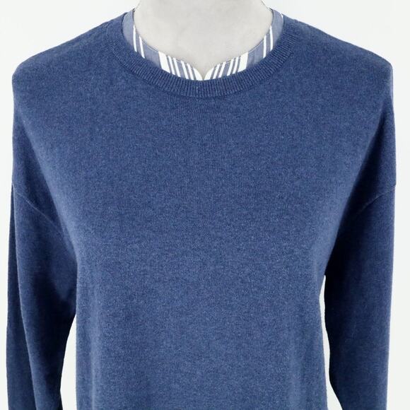 J Jill Sweater Petites LP PL Blue with White Blue Underlay Stretch Knit - Picture 7 of 15
